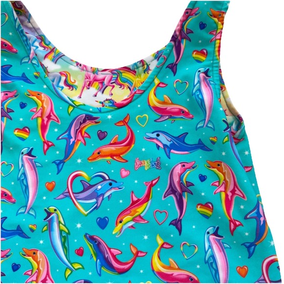 Lisa Frank X Posh Peanut Dancing Dolphins Unicorn Reversible Swimsuit Girls Sz 8 - Picture 7 of 9